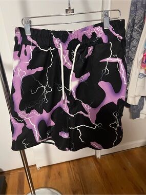 ROMWE Purple & Black Lightning Print Drawstring Shorts